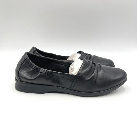 Clarks Womens Jenette Ruby Black Leather Slip On‎ Comfort Flats Loafers Shoes 6M - Picture 1 of 12